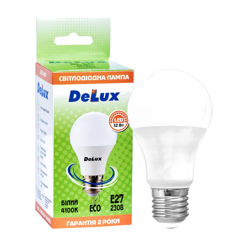 Лампа світлодіодна Delux A60, 12Вт, E27, 4100К (4823085809308)